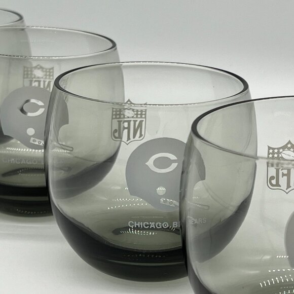 Vintage NFL Chicago Bears Bar Cocktail Smoked Rocks Glasses (set of 4) - lot C - Picture 6 of 8
